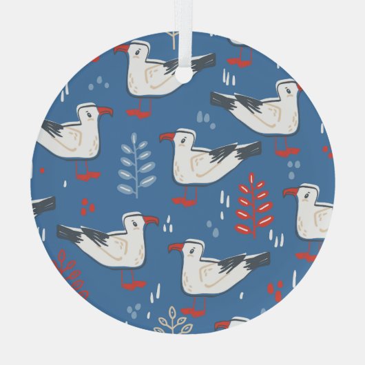 Gull Walking:  naadloos patroon. Glas Ornament (Achterkant)