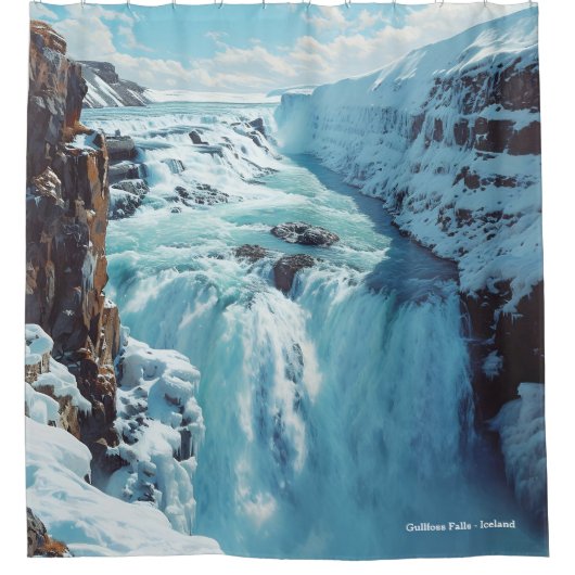 Gullfoss Herfsten IJsland  Illustratie Reizen Douchegordijn (Voorkant)
