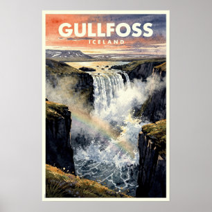 Gullfoss IJsland Reisposter uit het verleden Poster