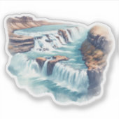 Gullfoss IJslandse Waterval Waterverf Sticker (Voorkant)