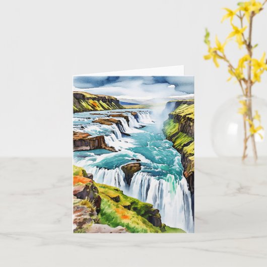 Gullfoss IJslandse Waterverf Kaart (Gele Bloem)