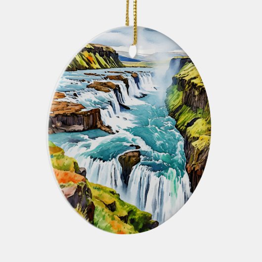 Gullfoss IJslandse Waterverf Keramisch Ornament (Rechts)