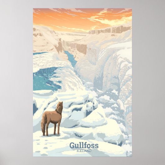 Gullfoss Waterval IJsland Reisposter Poster (Voorkant)