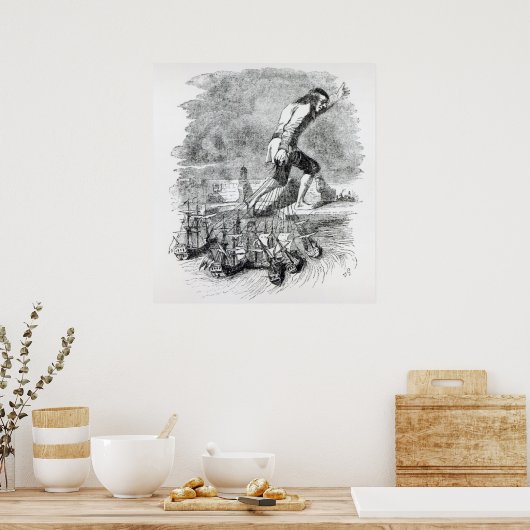 Gulliver die de vloot van Blefuscudian steelt Poster (Keuken)