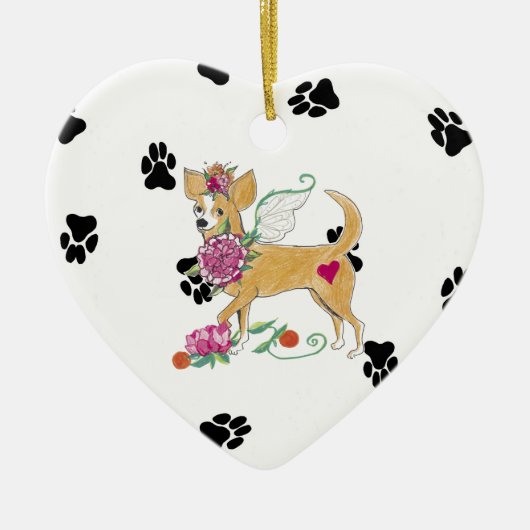 Gulliver's Angels Chihuahua Ceramic Heart Ornament (Voorkant)