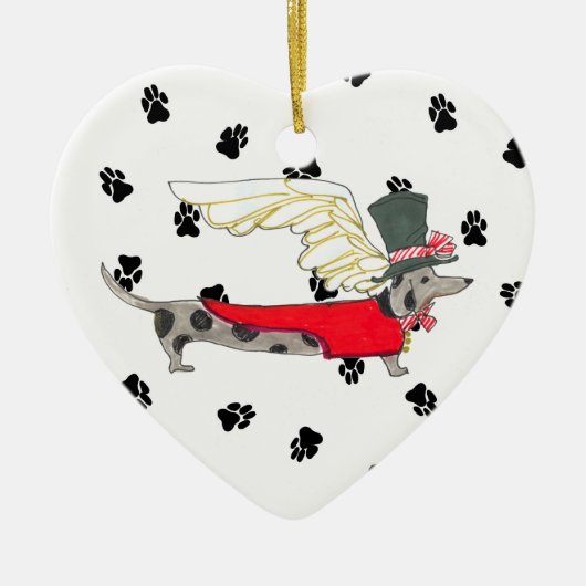 Gulliver's Angels Dapple Dachshund Ceramic Heart Keramisch Ornament (Voorkant)