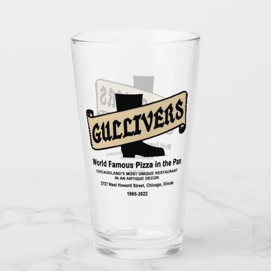 Gullivers Pizza & Restaurant, Chicago Glas (Voorkant)
