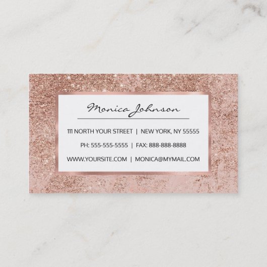 Gullle roos glitter marmer visitekaartje (Achterkant)