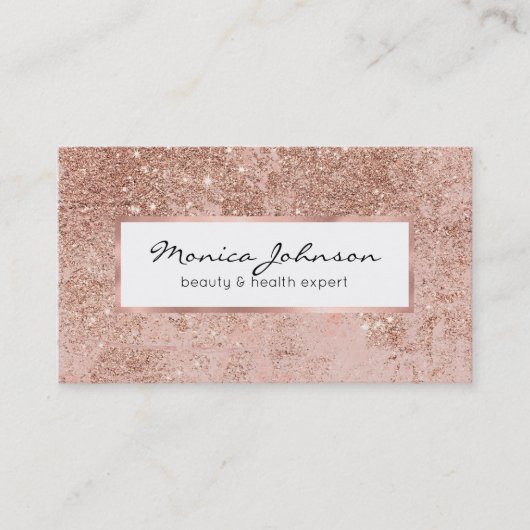 Gullle roos glitter marmer visitekaartje (Voorkant)