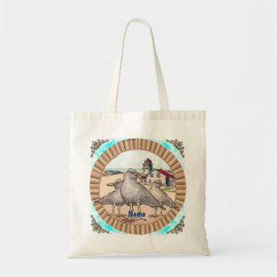 Gulls Lighthouse Tote Bag