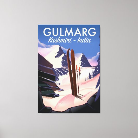 Gulmarg Kashmiri India Ski poster Canvas Afdruk (Voorkant)