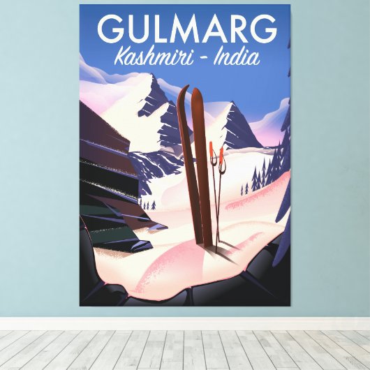 Gulmarg Kashmiri India Ski poster Canvas Afdruk (Insitu (Houten vloer))