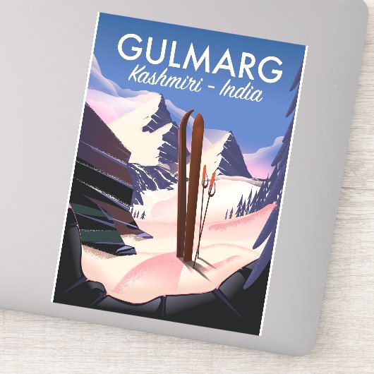 Gulmarg Kashmiri India ski poster Sticker (Detail)