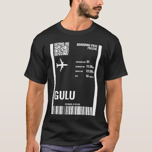 Gulu Uganda Boarding Pass Airline Ticket Travel T-shirt (Voorkant)
