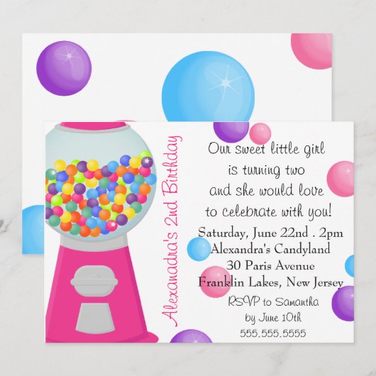 Gum Ball Machine Snoep Party Girl Birthday Kaart (Voorkant / Achterkant)