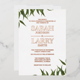 Gum Leaf en Elegant Gold Traditional Wedding Folie Uitnodiging