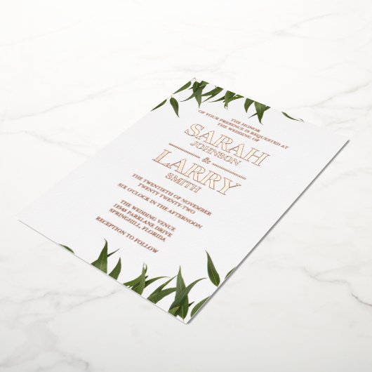 Gum Leaf en Elegant Gold Traditional Wedding Folie Uitnodiging (Gedraaid)
