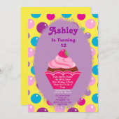 Gumball Cupcake Uitnodiging (Voorkant / Achterkant)