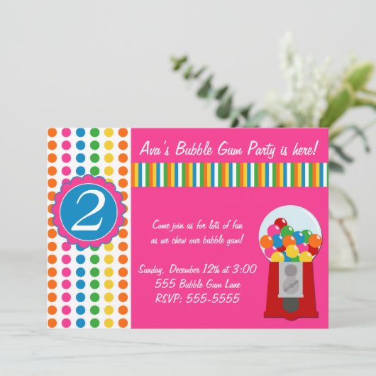 Gumball Invite Kaart (Staand voorkant)