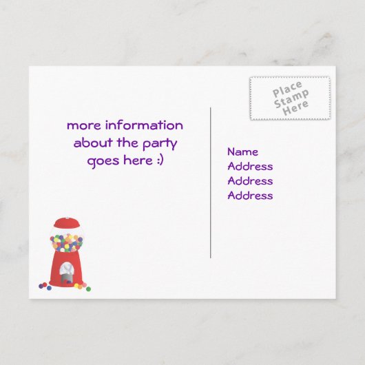 Gumball Invite Uitnodiging Briefkaart (Achterkant)