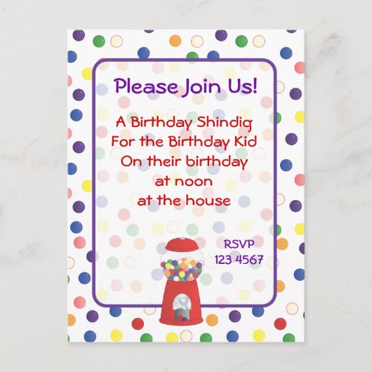 Gumball Invite Uitnodiging Briefkaart (Voorkant)