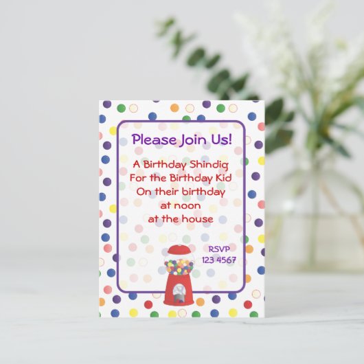 Gumball Invite Uitnodiging Briefkaart (Staand voorkant)