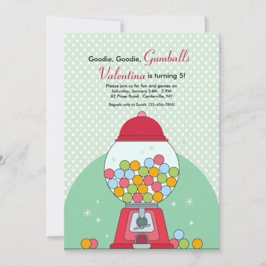 Gumball Machine Birthday Party Invitation Kaart (Voorkant)