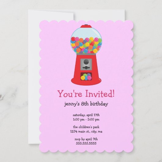 Gumball Machine Birthday Party Invitations Kaart (Voorkant)