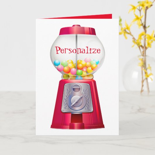 Gumball machine bubblegum  schattig rood feest kaart (Gele Bloem)