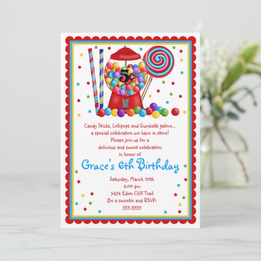Gumball Machine Snoep Lollipop - zoete uitnodiging (Staand voorkant)