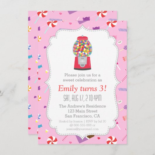 Gumball Machine Sweet Snoep Birthday Party Kaart (Voorkant / Achterkant)