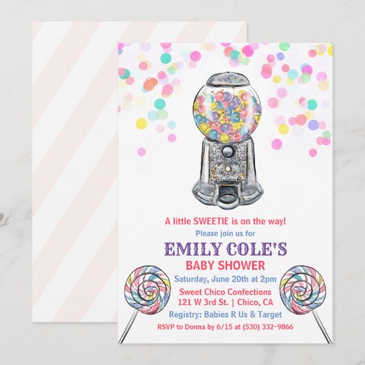 Gumball Snoep Sweet Baby shower Invitation Kaart (Voorkant / Achterkant)