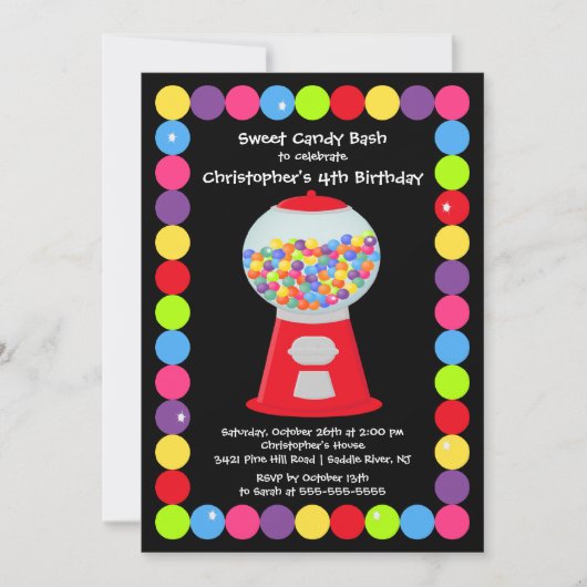 Gumballs Snoep Bash Birthday Party Invitation Kaart (Voorkant)