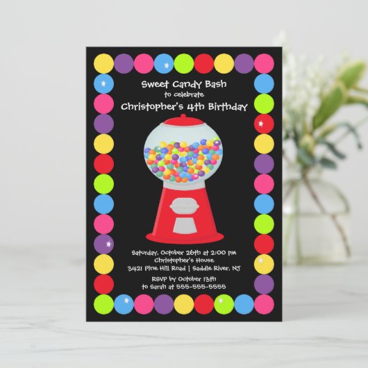 Gumballs Snoep Bash Birthday Party Invitation Kaart (Staand voorkant)