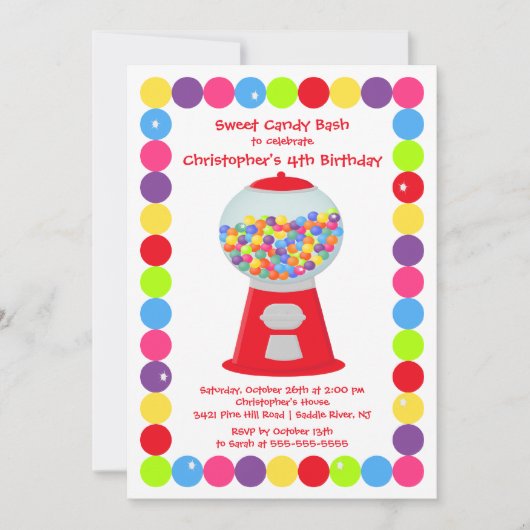 Gumballs Snoep Bash Birthday Party Invitation Kaart (Voorkant)