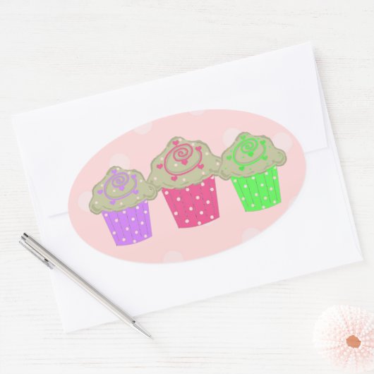 Gumdrop Cupcakes Ovale Sticker (Envelop)