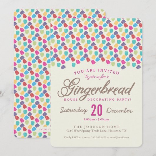 Gumdrops & Gingerbrood House Decorting Party Kaart (Voorkant / Achterkant)