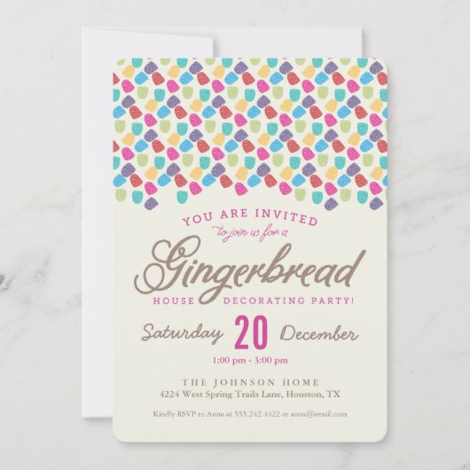 Gumdrops & Gingerbrood House Decorting Party Kaart (Voorkant)