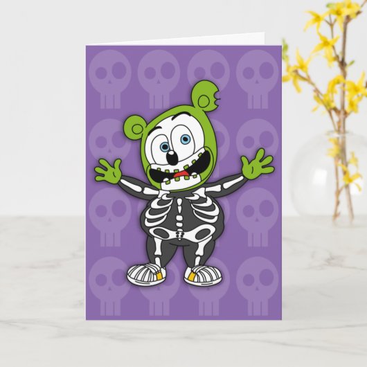 Gummibär Skeleton Halloween Card Kaart (Gele Bloem)