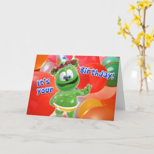 Gummibär Verjaardagsballon Kaart (Gele Bloem)