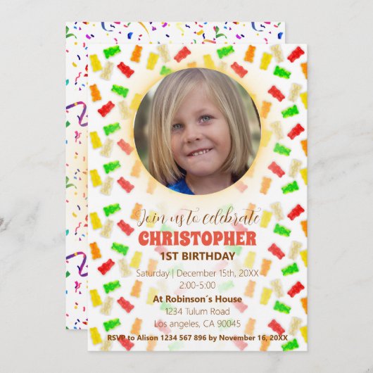 Gummies & Confetti Birthday Uitnodiging (Voorkant / Achterkant)