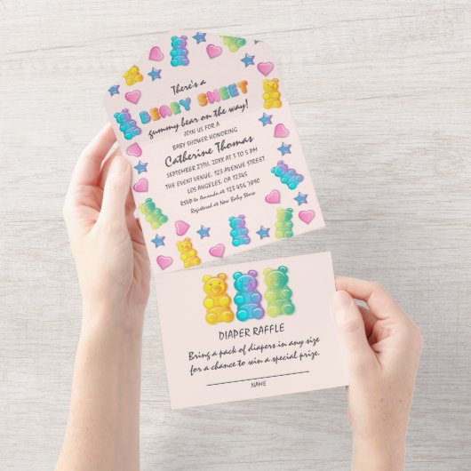 Gummy Beer Kleurrijke Jelly Snoep Baby shower All In One Uitnodiging (Afscheurbaar)