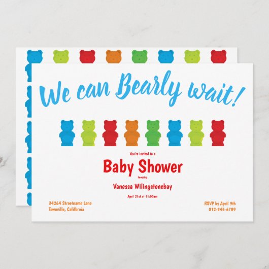 Gummy Beer Snoep Bearly Wait Baby shower Kaart (Voorkant / Achterkant)