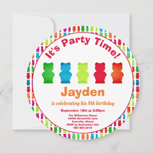 Gummy Beer Snoep Kinderen Uitnodiging (Voorkant)