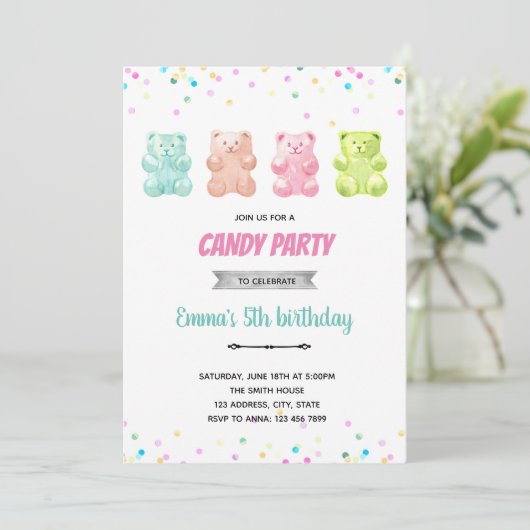 Gummy beer snoep-uitnodiging kaart (Staand voorkant)