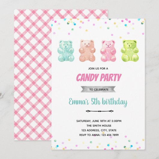 Gummy beer snoep-uitnodiging kaart (Voorkant / Achterkant)