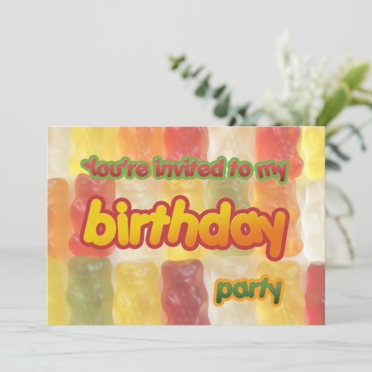 Gummy beren verjaardagsuitnodiging kaart (Staand voorkant)