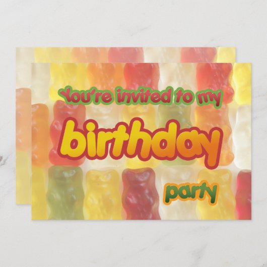 Gummy beren verjaardagsuitnodiging kaart (Voorkant / Achterkant)