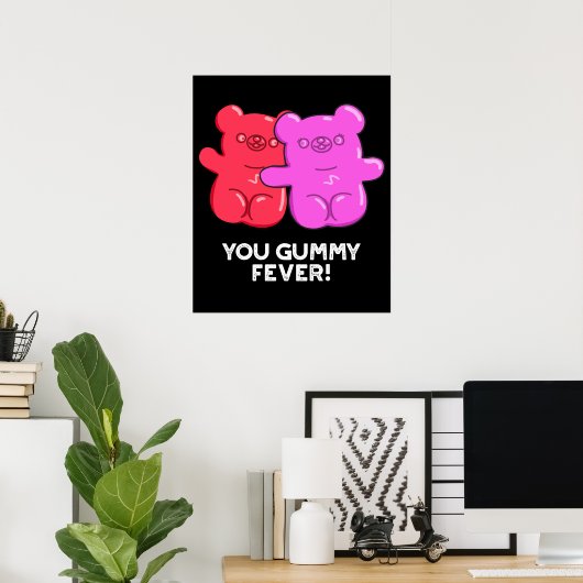 Gummy Fever Funny Snoep Pun Dark BG Poster (Thuiskantoor)