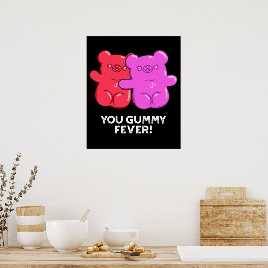 Gummy Fever Funny Snoep Pun Dark BG Poster (Keuken)